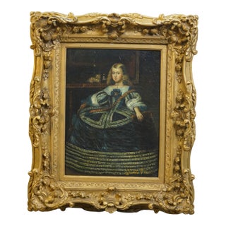 Late 20th Century Infanta Margarita Teresa in a Blue Dress Oil Painting After Diego Velázquez 24" For Sale