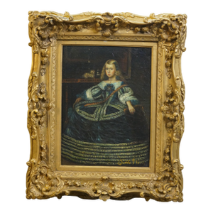 Late 20th Century Infanta Margarita Teresa in a Blue Dress Oil Painting After Diego Velázquez 24"