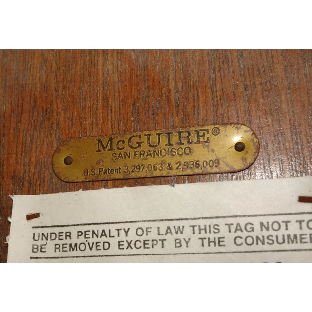 Pair Vintage McGuire Target Back Bamboo Barstools W Leather Straps & Brass Footrests For Sale - Image 11 of 12