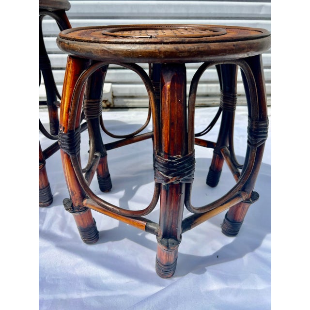 Sienna 1970s Burnt Bamboo and Rattan 6-Leg Nesting Tables by Turtle and Crane - Styled After Gabriella Crespi - A Pair For Sale - Image 8 of 10