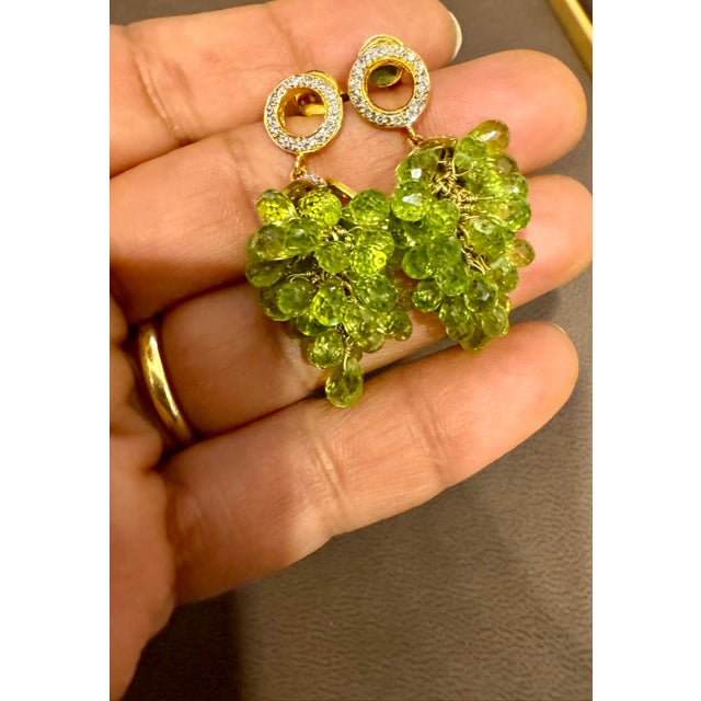 Natural Peridot Briolette and Diamond Hanging Earrings 18 Karat Yellow Gold For Sale - Image 17 of 18