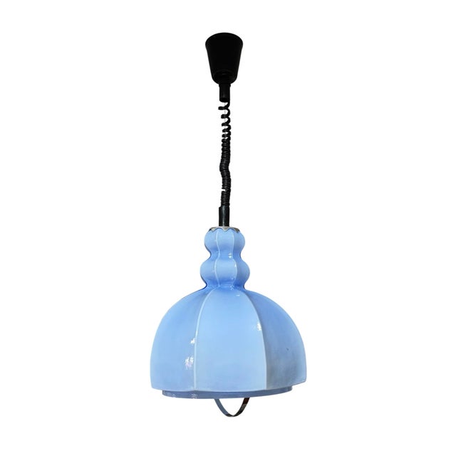 Metal Vintage Light Blue Adjustable Pendant Light, Former Yugoslavia, 1970s For Sale - Image 7 of 7