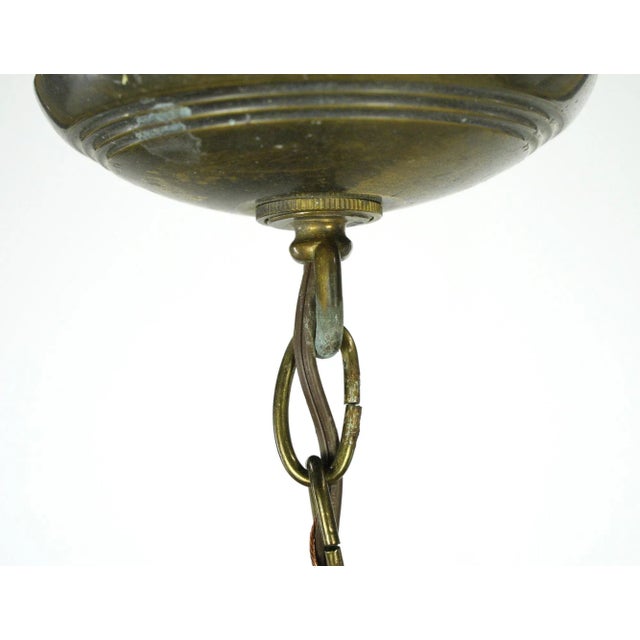 Green Mid 20th Century Rewired Green Glass Shade Brass Chain Pendant Light For Sale - Image 8 of 11