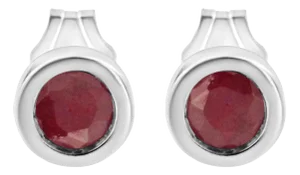 .925 Sterling Silver Bezel Set 3.5mm Created Red Garnet Gemstone Solitaire Stud Earrings - 2 Pieces