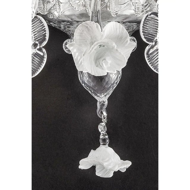 Contemporary Venetian White and Transparent Floral Murano Glass Wall Sconce by Simoeng for Simoeng For Sale - Image 3 of 7