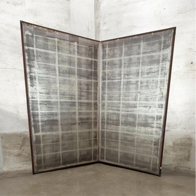 Silver Meiji Japanese Folding Screen Byobu 2 Panel Antique Late 19th Century Silver Leaf Framed For Sale - Image 8 of 18