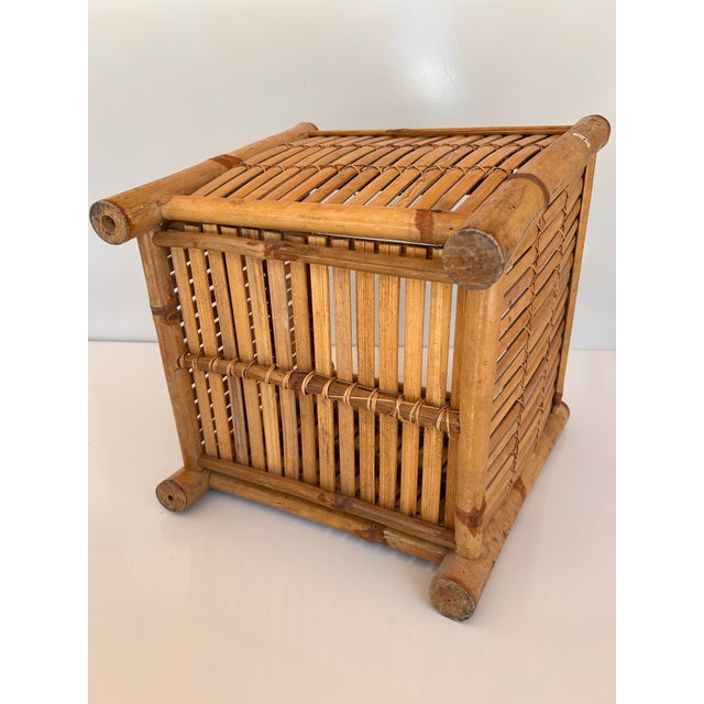 Vintage Split Reed Rattan & Bamboo Planter or Basket For Sale - Image 9 of 10