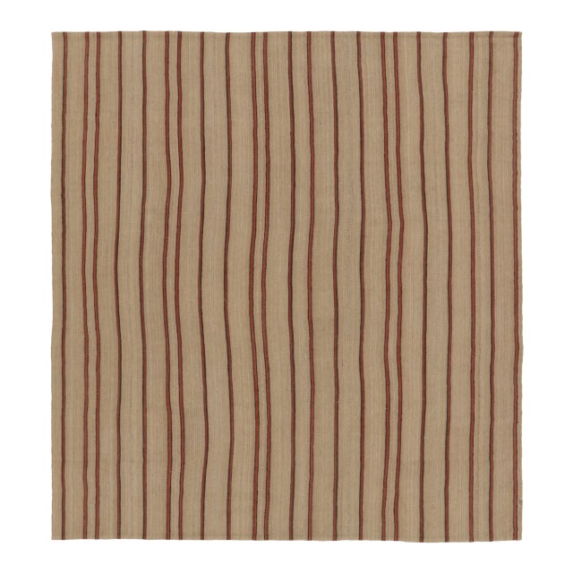 1960s Vintage Palas Bidjar Kilim With Minimal Red Stripes on a Beige Field - Rug & Kilim For Sale - Image 5 of 10