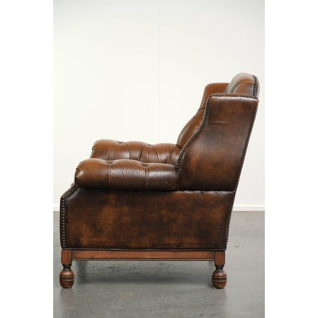 2000 - 2009 Vintage English Cowhide Chesterfield Wing Armchair For Sale - Image 5 of 13