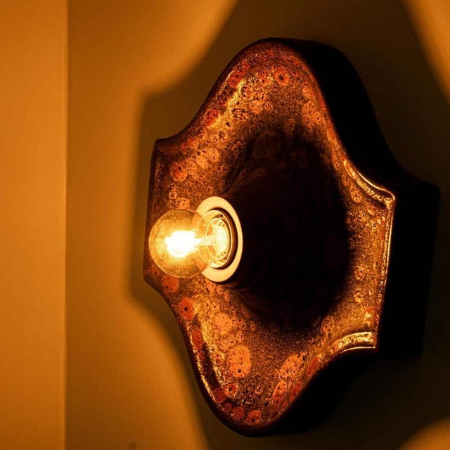 Gold Oval Fat Lava Style Ceramic Wall Lights, 1970s, Set of 2 For Sale - Image 8 of 12