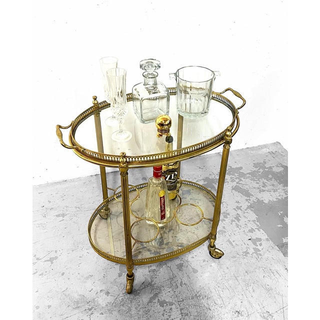 Vintage French Brass Bar Cart from Maison Baguès For Sale - Image 11 of 13