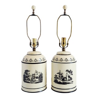 Vintage Tole Painted French Style Tea Caddy Table Lamps-a Pair For Sale