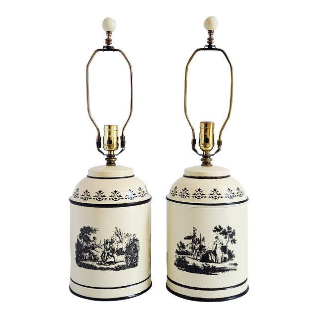 Vintage Tole Painted French Style Tea Caddy Table Lamps-a Pair For Sale