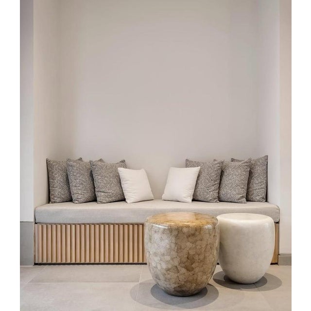 Metal Tall Satin Varnish Yellow Gold Leaf Side Table by Reda Amalou Design For Sale - Image 7 of 11