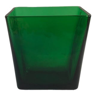 Vintage Green Glass Rectangular Planter Vase For Sale