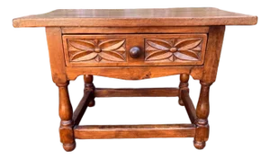 Antique Early 20th Century Rustic Spanish Baroque Carved Walnut Side Table