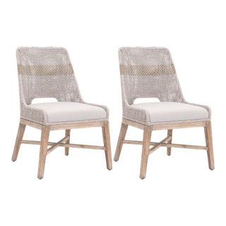 Tapestry Grey Mahogany Dining Chairs, Taupe Stripe & Taupe/White Rope, Set of 2 For Sale