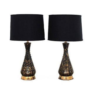 Mid-Century Black & Gold Glam Lamps - A Pair For Sale
