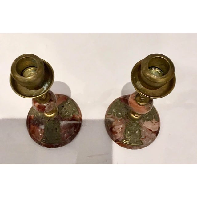 1920s Art Deco Antique Marble and Brass Candlesticks - a Pair For Sale In Atlanta - Image 6 of 7