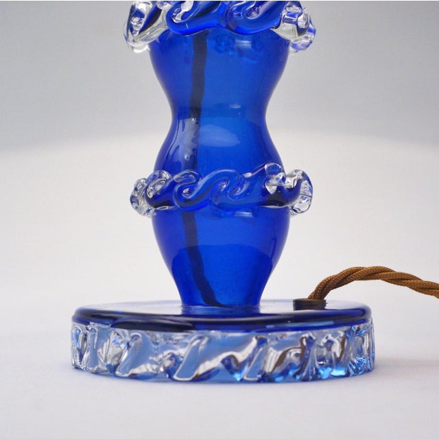 1920s 1920`s Italian Antique Murano Glass Table Lamp, Handblown Cobalt Blue Crystal, Barovier & Toso Style - Rewired For Sale - Image 5 of 14