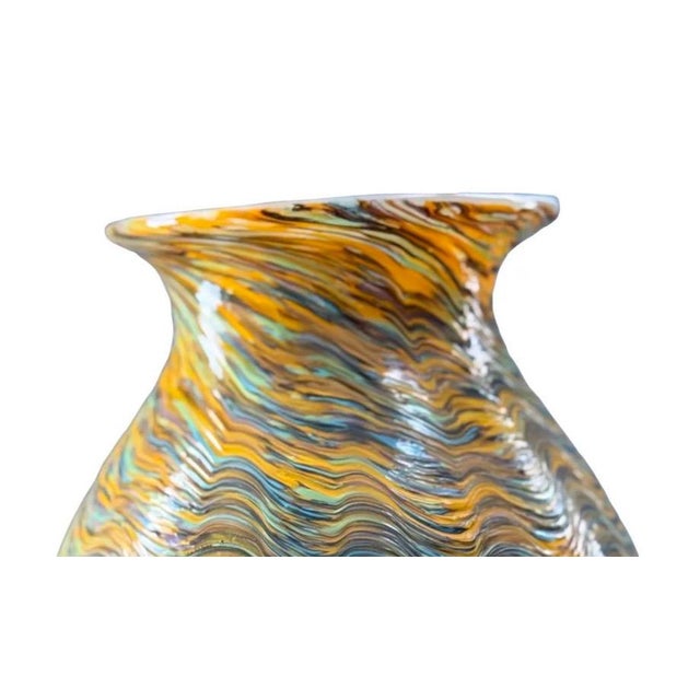 1980s Large Hand-Blown Iridescent Studio Art Glass Vase - Pulled Feather Design For Sale - Image 14 of 17
