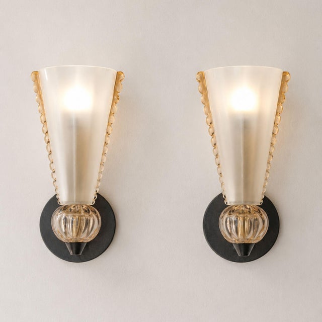 Mid 20th Century Mid-Century Modern Pink Sconces Murano Glass Wall Lights Attributed to Barovier & Toso - Pair For Sale - Image 11 of 13