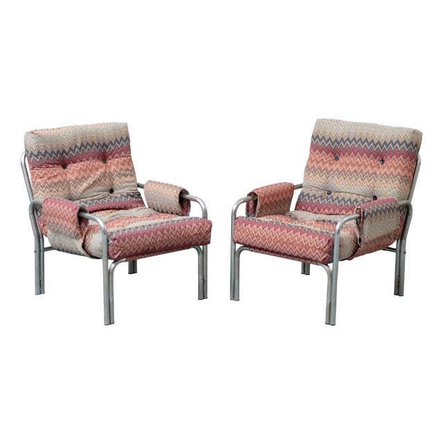 Vintage Lounge Chairs in Missoni Patterned Fabric, 1970s, Set of 2 For Sale