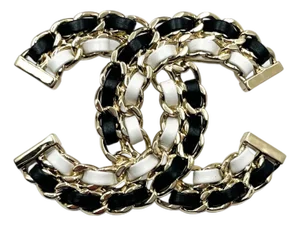 Chanel Brand New Gold CC Black White Leather Chain Large Brooch