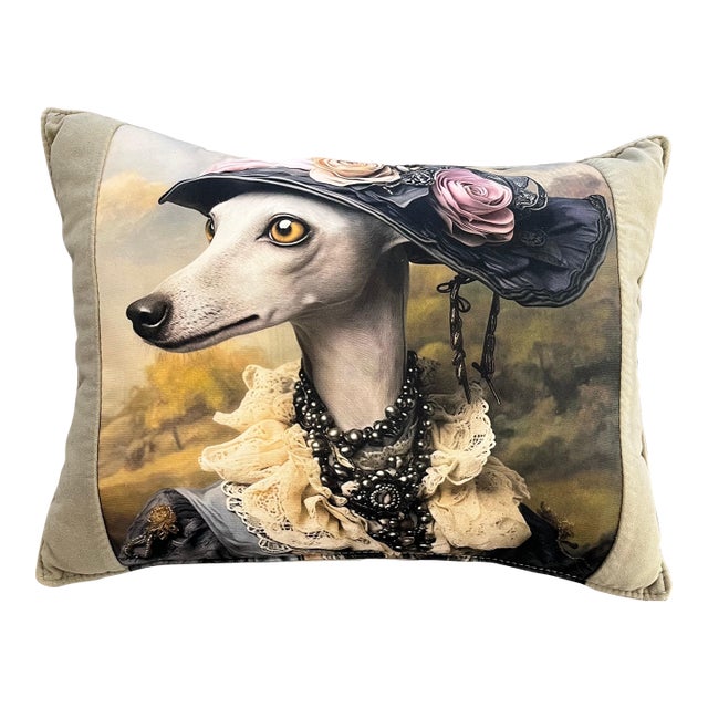Lady Whippet in Victorian Attire Decorative Pillow For Sale