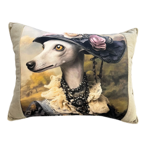 Lady Whippet in Victorian Attire Decorative Pillow