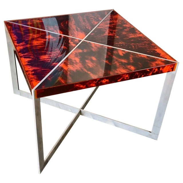 Tortoiseshell Acrylic & Steel Table, Italy, 1970s For Sale - Image 16 of 16