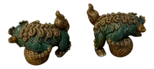 20th Century Majolica Ceramic Foo Dogs - A Pair of 2