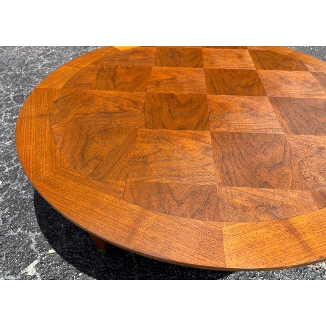 Mid-Century Modern Refinished Mid Century Round Parquetry Coffee Table For Sale - Image 3 of 8
