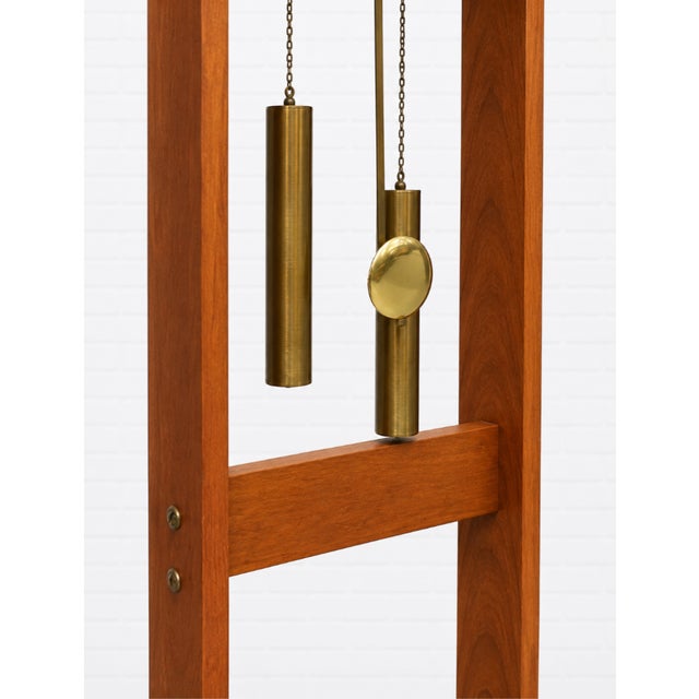 Mid Century Modern Teak + Brass Weight Drive Chiming Floor Clock, C. 1960’s, Denmark For Sale - Image 10 of 12