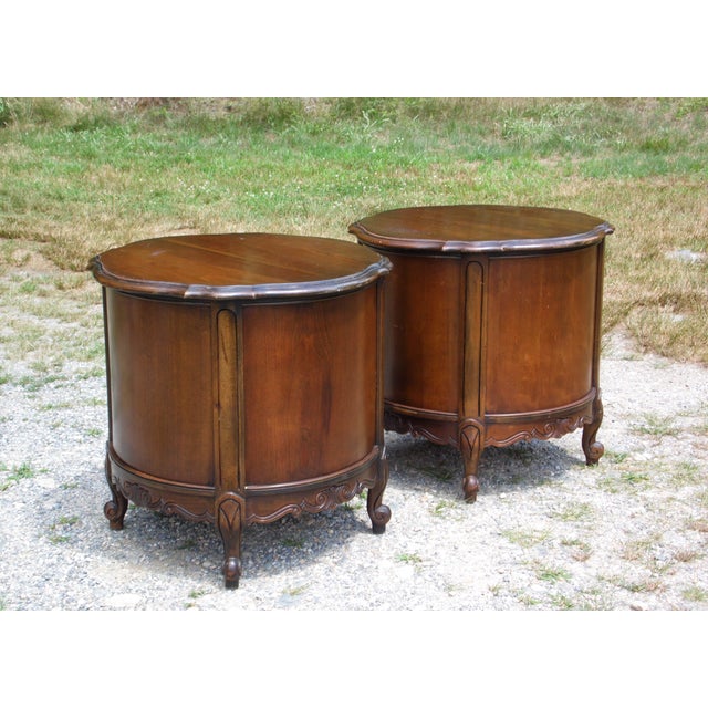 Vintage French Provincial Round Drum Table Nightstands a Pair