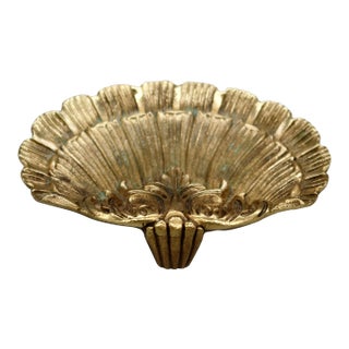 Vintage Brass Scallop Shell Trinket Dish — Footed Rococo Acanthus Catchall, Vide-Poche For Sale