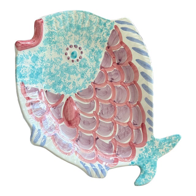 Vintage Italian Hand-Painted Ceramic Fish Serving Platter For Sale