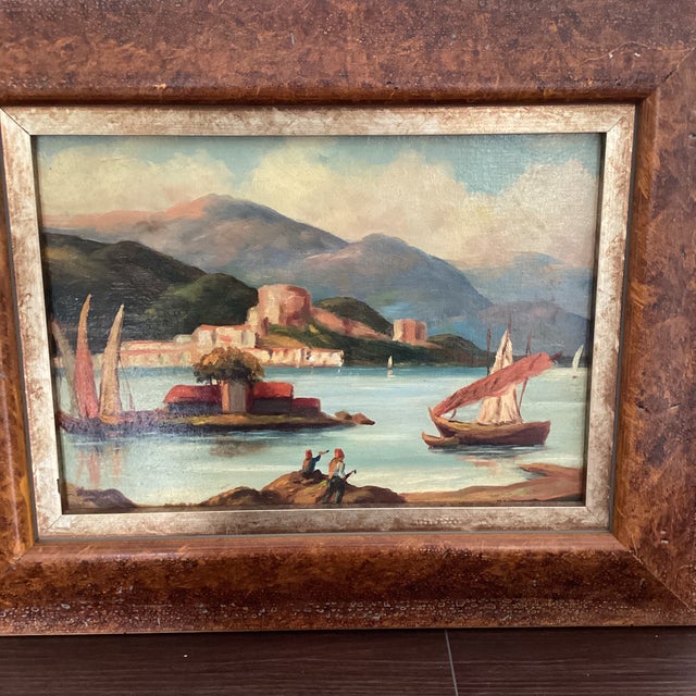 Wood Vintage European Landscape Painting Oil on Board Framed For Sale - Image 7 of 7