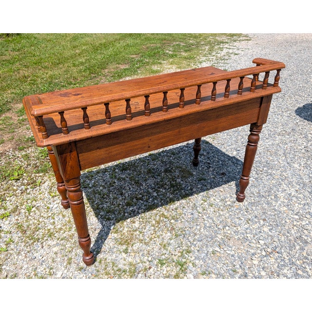 1900 - 1909 Antique Railroad Depot Desk With Spindle Gallery Cherry and Ash Wood 1900s For Sale - Image 5 of 17