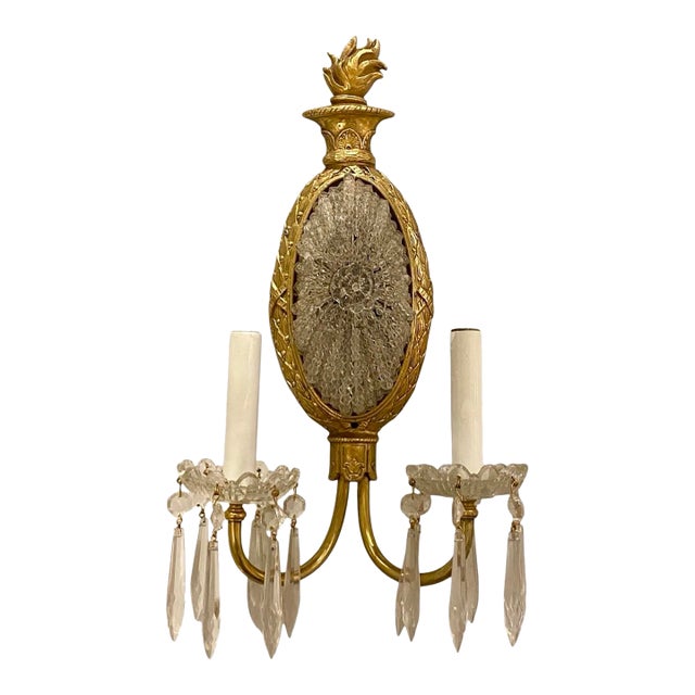 Antique French Bronze & Crystal Beaded Sconce For Sale