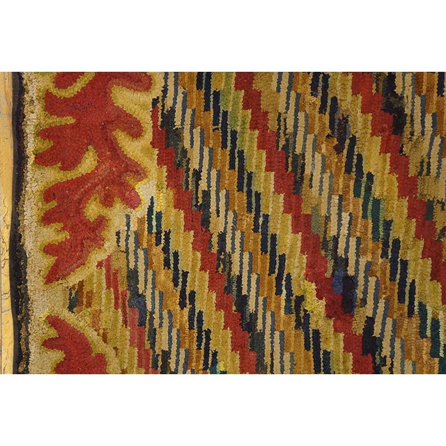 1890s Multicolor European Influenced Antique American Hooked Rug 3'2" X 4'2" Handknotted Wool Carpet For Sale - Image 4 of 5