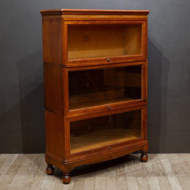 Industrial Antique Macey Furniture 3 Stack Lawyer's Bookcase With Ball Feet c.1920 For Sale - Image 3 of 13