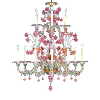 Pink and Transparent Venetian Murano Glass Chandelier by Simoeng for Simoeng For Sale