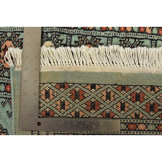 Bokhara Rug 3’2” X 5’2” Green Wool Tribal Hand-Knotted Oriental Carpet For Sale - Image 11 of 11