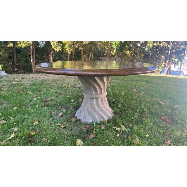 Artifacts International Rustic Modern Round Dining Table With Sculptural Concrete Base – 60” Diameter For Sale - Image 9 of 12