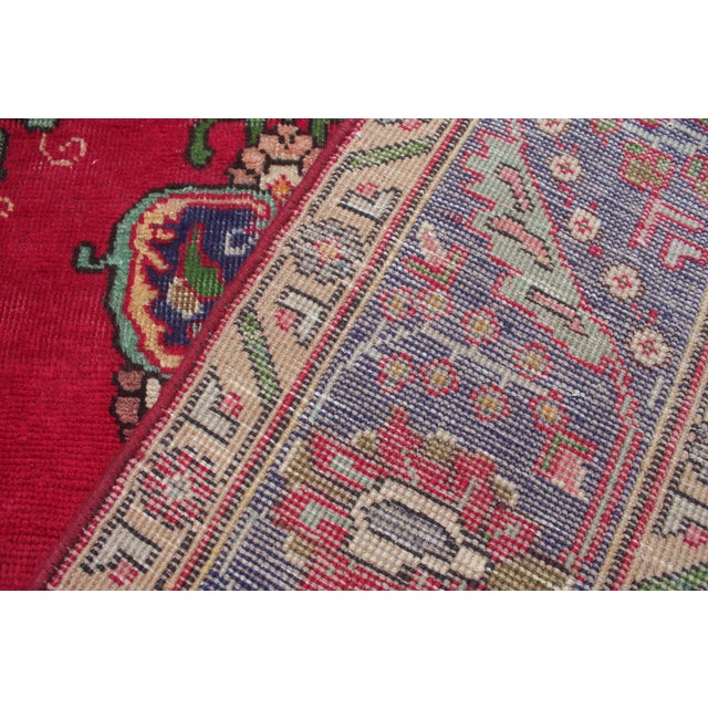 Textile Vintage Shabby Chic Tabriz Red/Blue Wool Rug - 6'9'' X 9'5'' For Sale - Image 7 of 9
