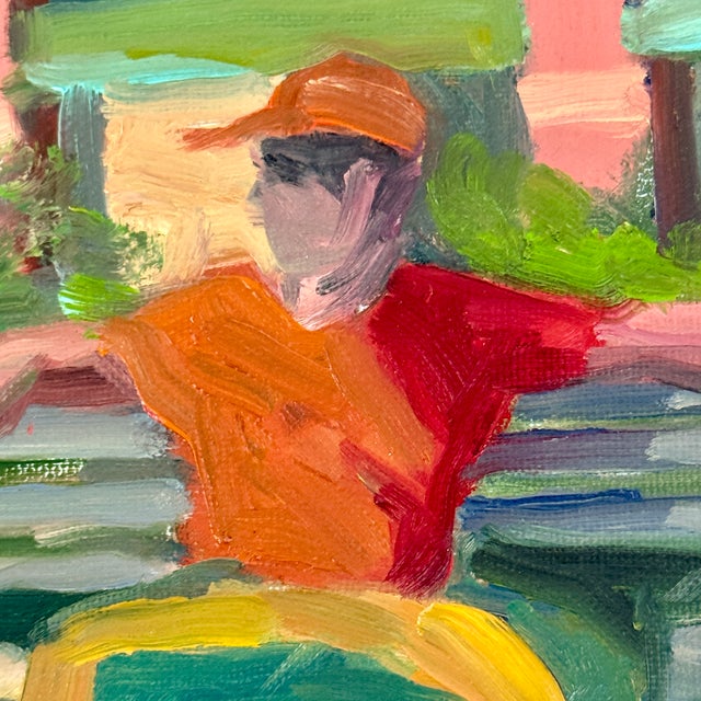 Pair of Original Oil/Canvas Painting of New York City Park Bench Sitters For Sale - Image 4 of 5
