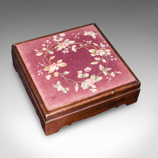 Antique Upholstered Footstool, English, Pitch Pine, Fireside Stool, Edwardian For Sale - Image 6 of 9