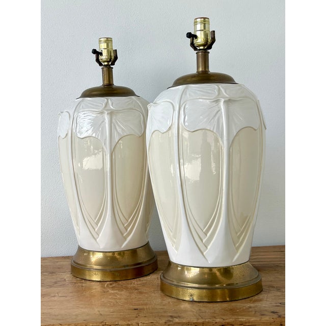 Vintage Boho Frederick Cooper Ginkgo Glazed Ceramic Lamps - A Pair For Sale In West Palm - Image 6 of 12