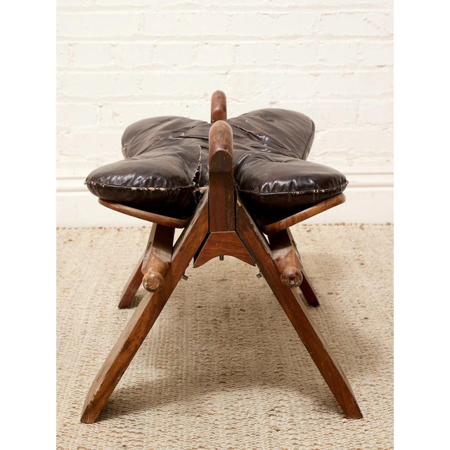 Vintage Leather Saddle Stool With Tufted Seat and Sculptural Wood Frame as Found For Sale - Image 11 of 12